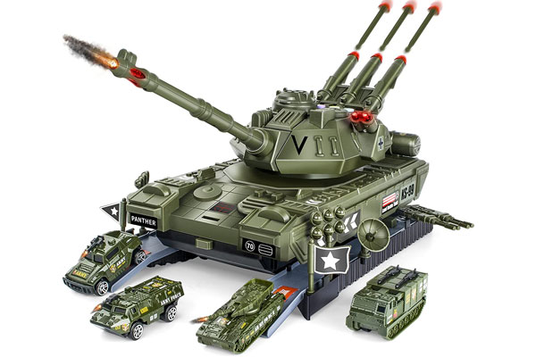 Bộ đồ chơi xe tăng vận tải chở 4 xe quân sự với thiết kế tỉ mỉ, chi tiết