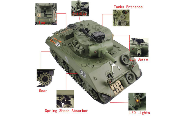 Xe tăng quân sự Sherman M4A3 được thiết kế tinh tế, chi tiết từng bộ phận