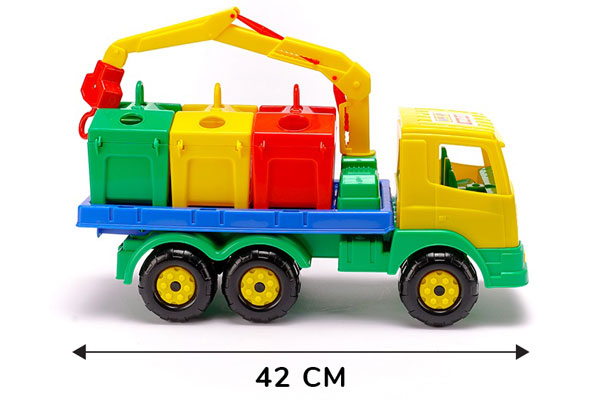 Đồ chơi xe cẩu chở rác Polesie được thiết kế với tỷ lệ vừa phải với đầy đủ chi tiết