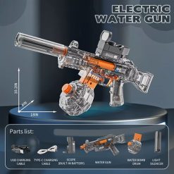 Bộ phụ kiện đầy đủ đi kèm dây sạc USB, ống ngắm, bình nước, bộ phận giảm thanh và súng
