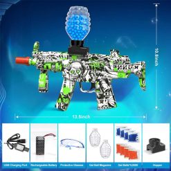 Bộ phụ kiện gồm kính bảo hộ, pin sạc, cáp sạc, hộp đạn, 4 túi gel ball, bình chứa đạn