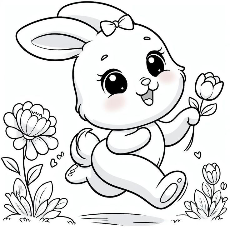 Tranh tô màu con thỏ đáng yêu, dễ thương