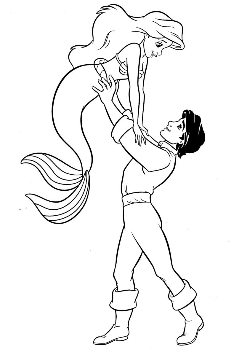 Tranh tô màu nàng tiên cá xinh đẹp, đáng yêu